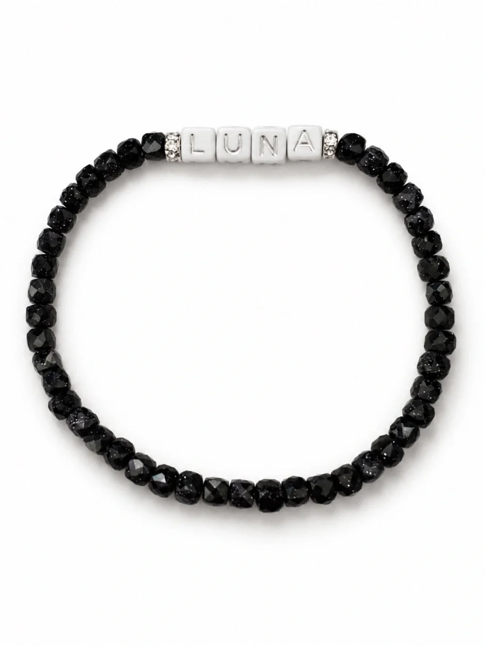 Luna Black Sparkle Beaded Cat Collar – Personalized Pet Accessory 9”